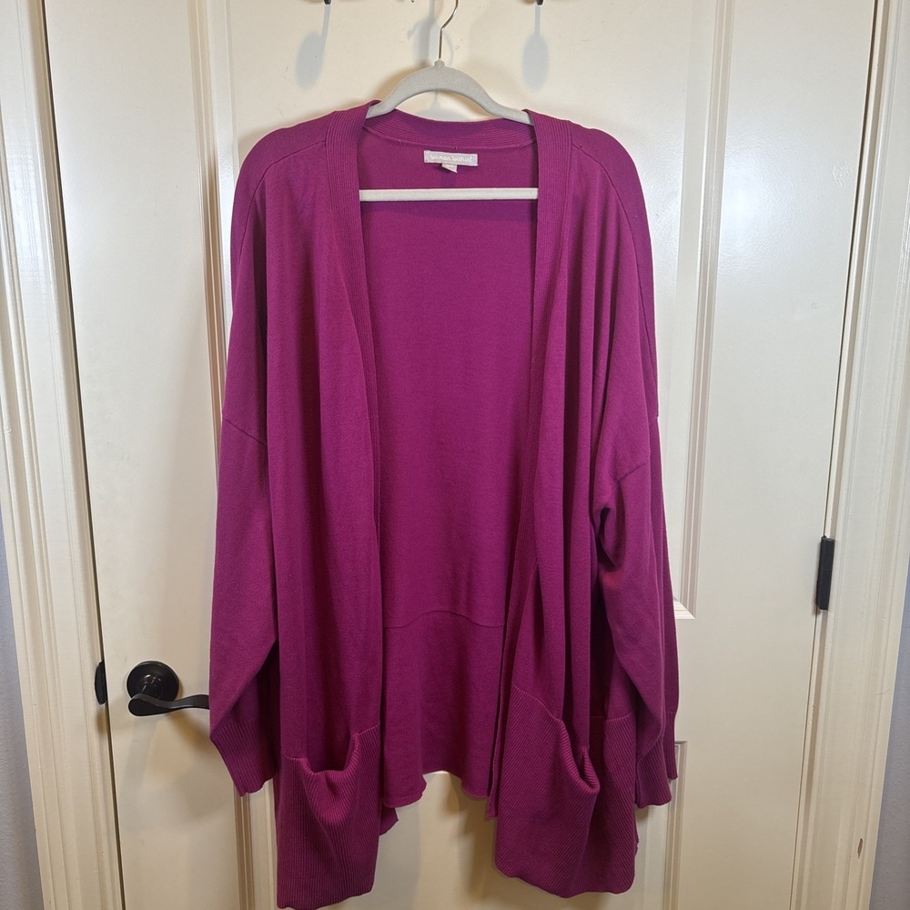 Woman Within Womens Magenta Open Front Cardigan Sweater Pockets Size 5X 38/40
